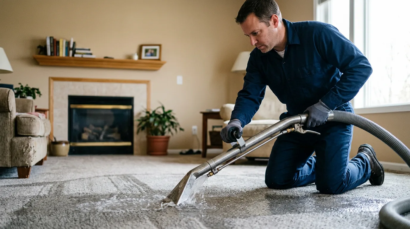 Water damage restoration technician working near Clutier, IA